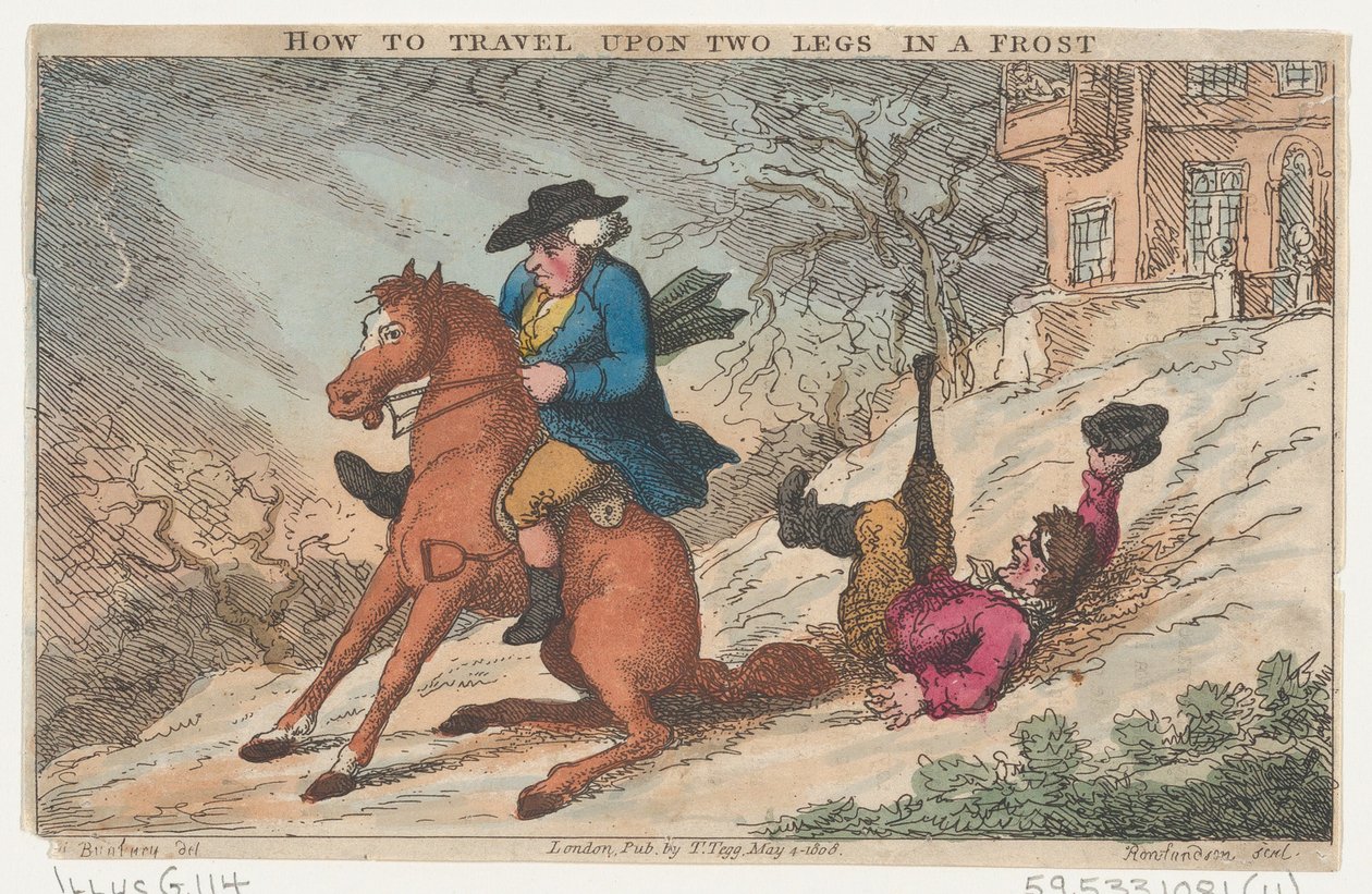 Hogyan utazzunk két lábon a fagyban, 1808. május 4., 1808. május 4. alkotó: Thomas Rowlandson