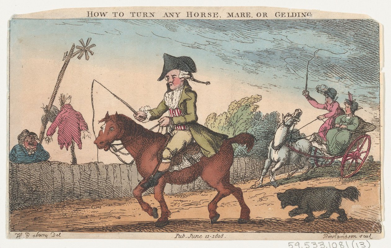 Hogyan fordítsunk bármilyen lovat, kancát vagy hernyót, 1808. június 11., 1808. június 11. alkotó: Thomas Rowlandson