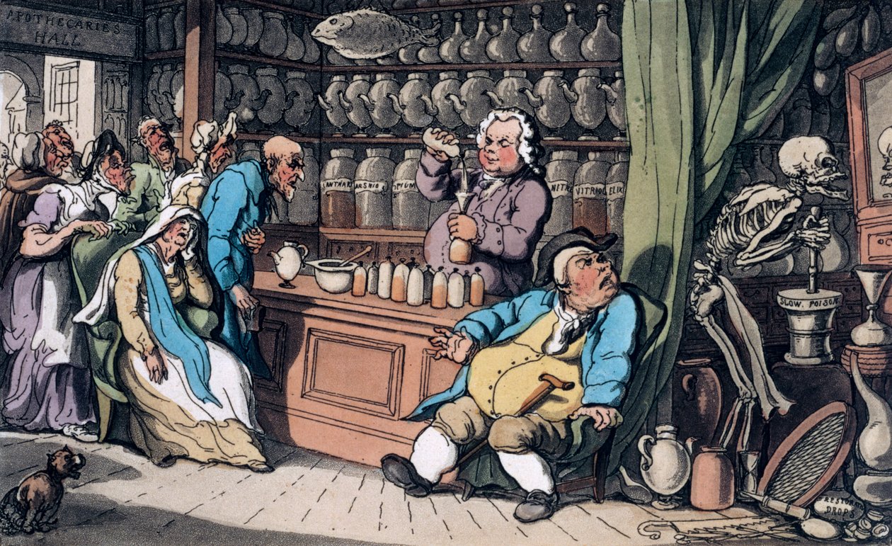 „Van egy titkos művészetem, hogy meggyógyítsak minden betegséget, amelyet az emberek elviselnek”, 1814 alkotó: Thomas Rowlandson
