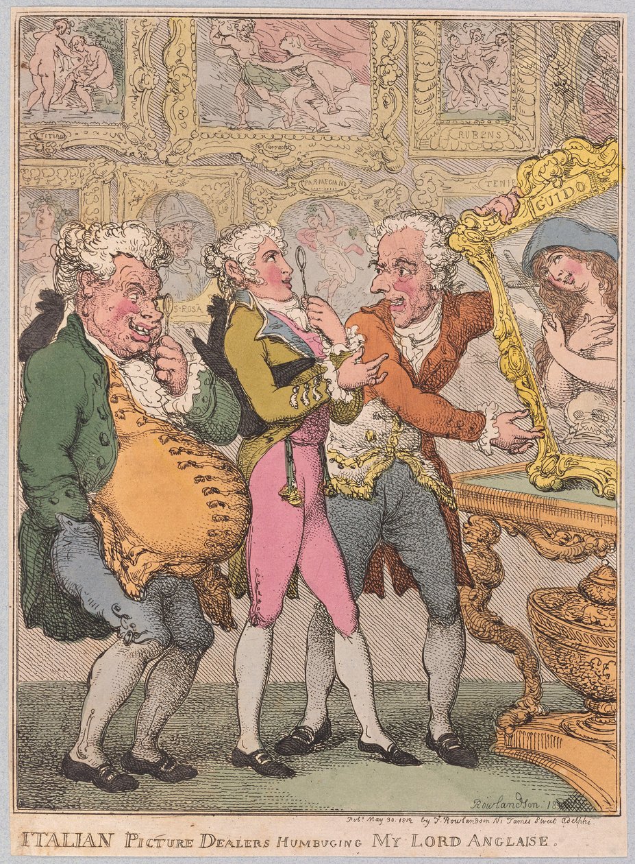 Olasz képkereskedők Humbuging My Lord Anglaise, pub. 1812 (kézzel színezett metszet) alkotó: Thomas Rowlandson