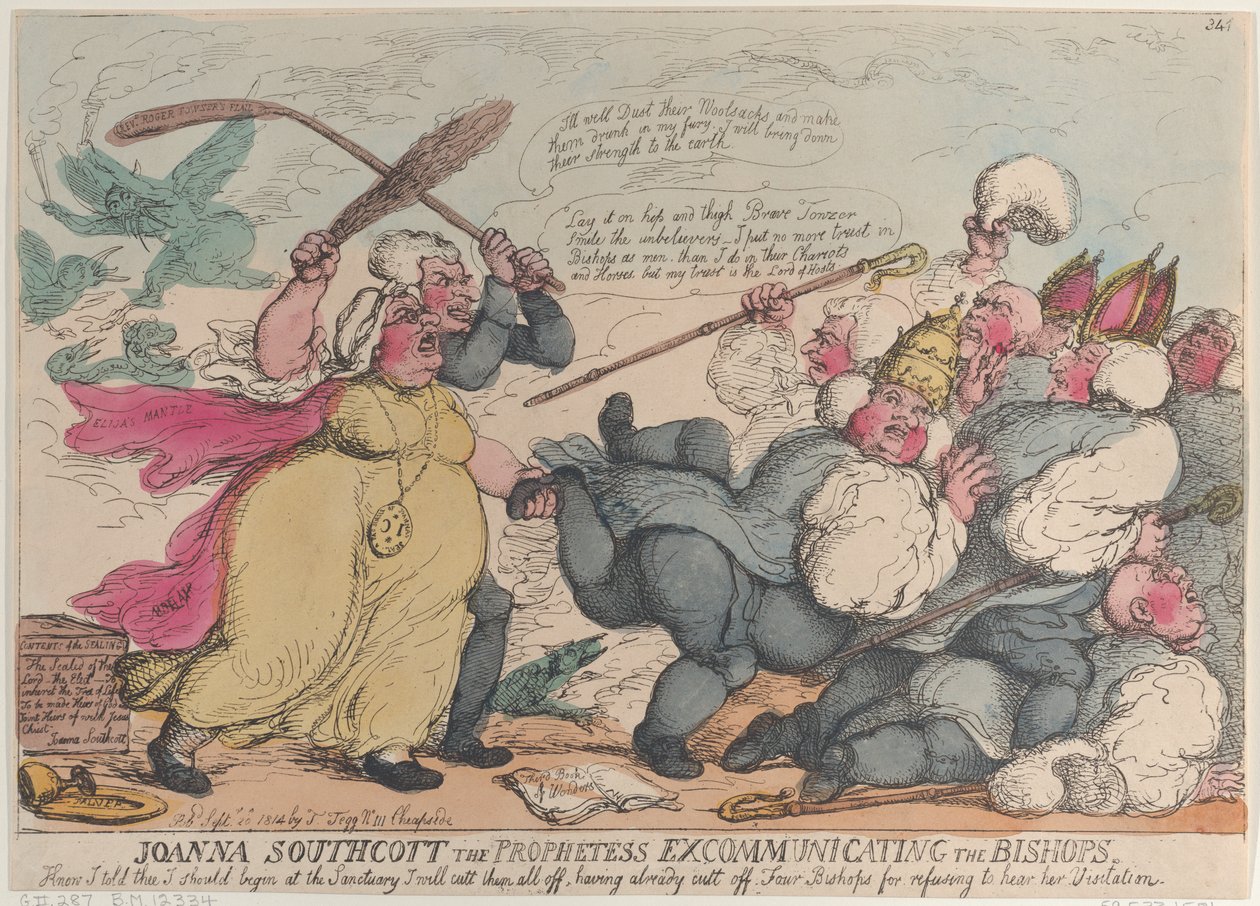 Joanna Southcott, a prófétanő, kiközösíti a püspököket, 1814. szeptember 20., 1814. szeptember 20. alkotó: Thomas Rowlandson