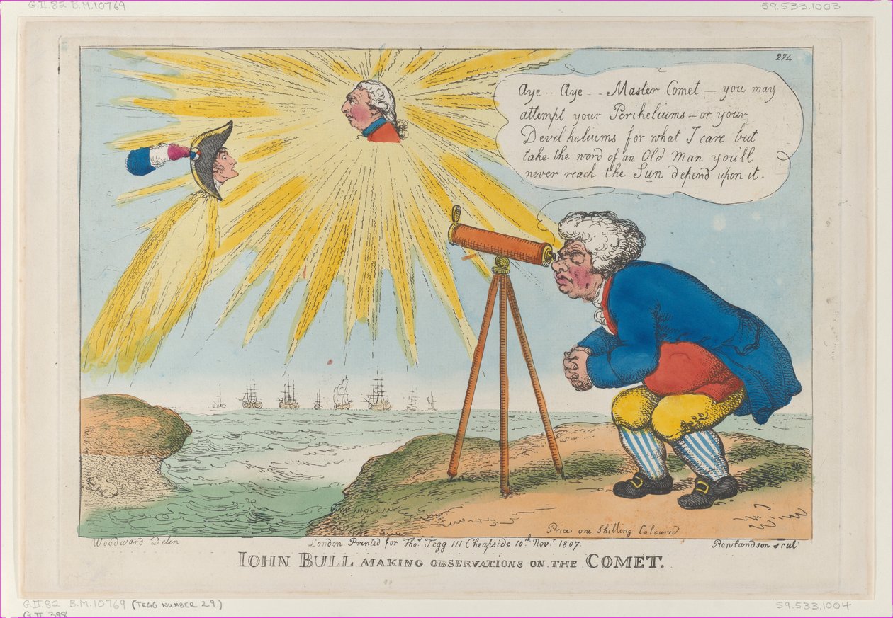 John Bull megfigyeléseket tesz az üstökösről, 1807. november 10., 1807. november 10. alkotó: Thomas Rowlandson