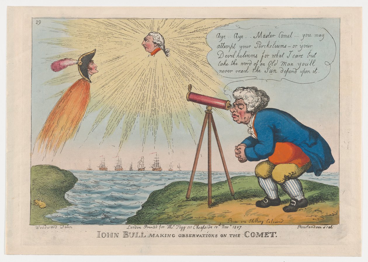 John Bull megfigyeléseket tesz az üstökösről, 1807. november 10., 1807. november 10. alkotó: Thomas Rowlandson
