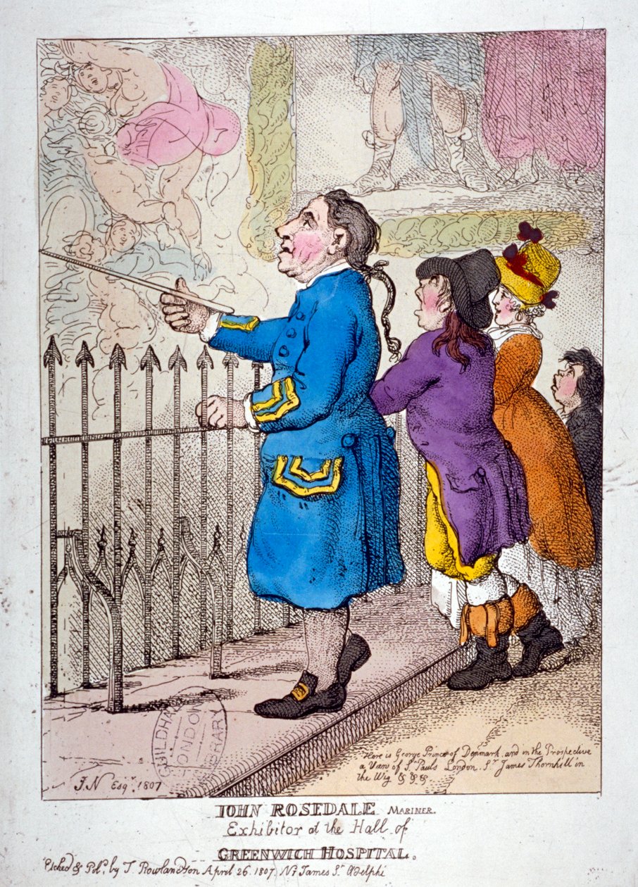 "John Rosedale, tengerész, a Greenwich Kórház termének kiállítója", 1807 alkotó: Thomas Rowlandson
