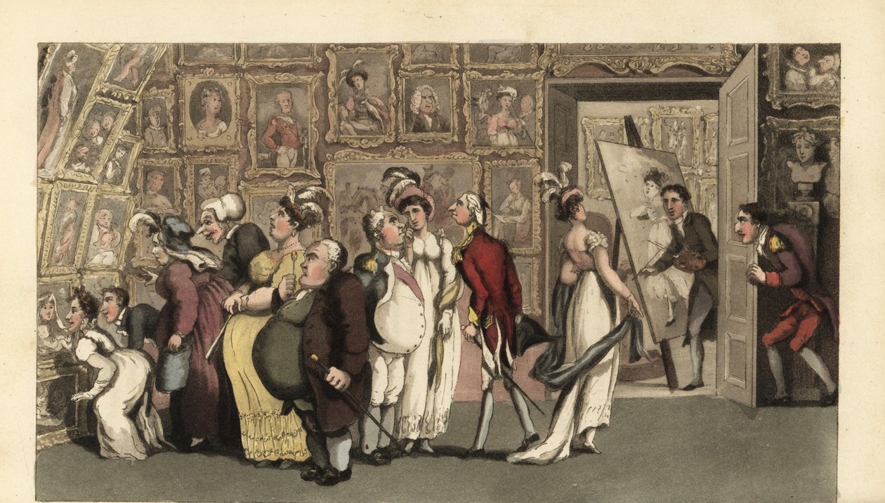 Johnny Carmine portréfestő szolgálatában áll a galériájában. Amikor egyedül van, Johnny krétával elrontja a portrékat, és haragot kelt. Thomas Rowlandson kézi színű rézmetszete William Combe The History of Johnny Quae nemzetségéből, a Li alkotó: Thomas Rowlandson