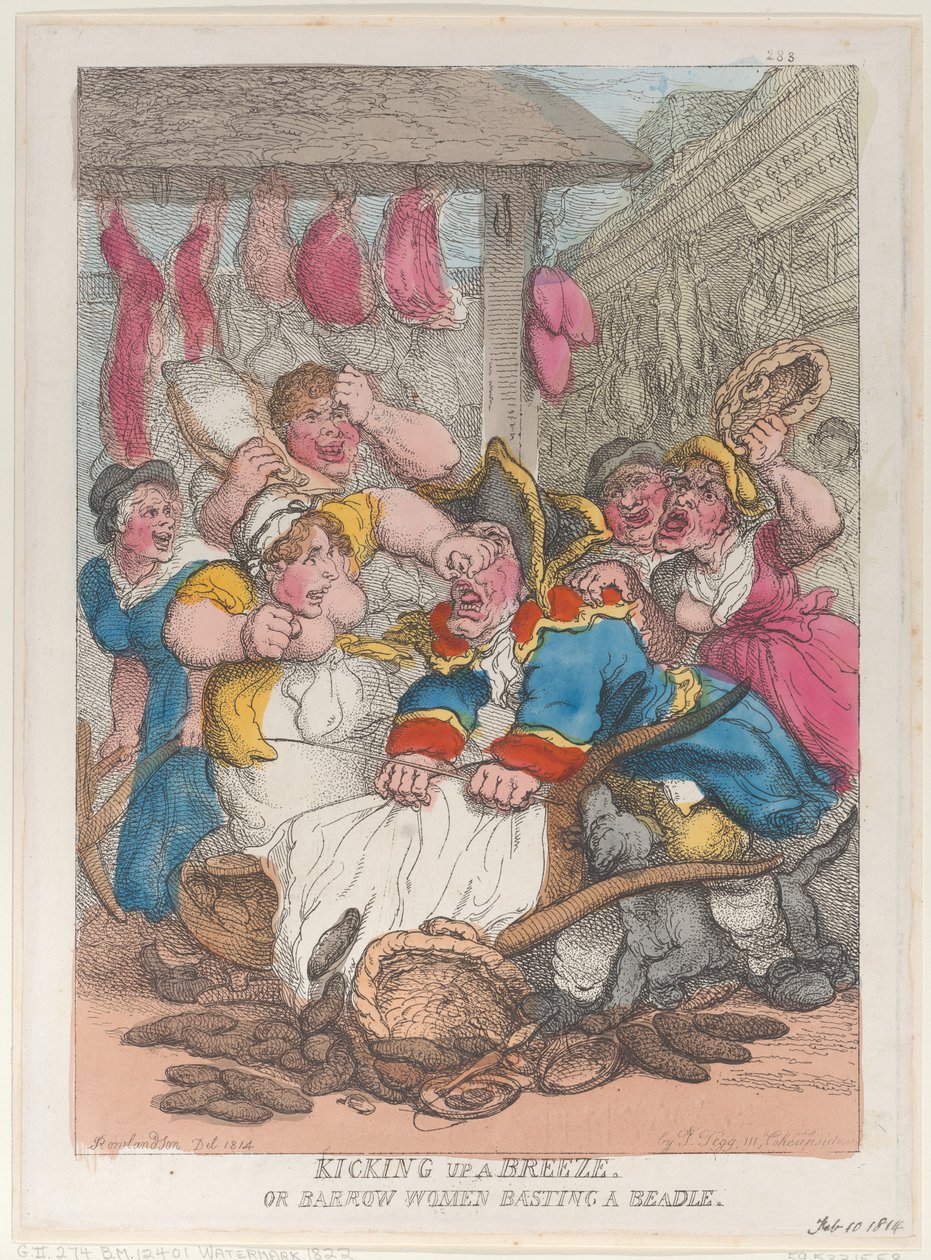 Kicking Up a Breeze vagy Barrow Women Basting a Beadle, 1814. február 10., 1814. február 10. alkotó: Thomas Rowlandson