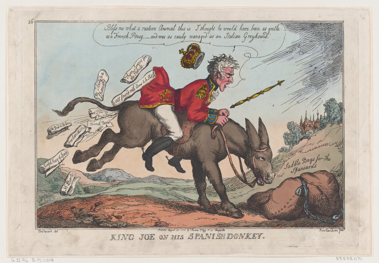 Joe király spanyol szamarán, 1808. augusztus 27., 1808. augusztus 27. alkotó: Thomas Rowlandson