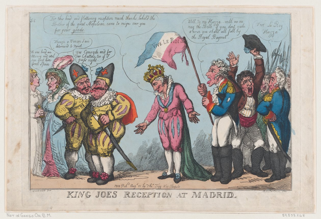 Joe király fogadása Madridban, 1808. augusztus 21., 1808. augusztus 21. alkotó: Thomas Rowlandson