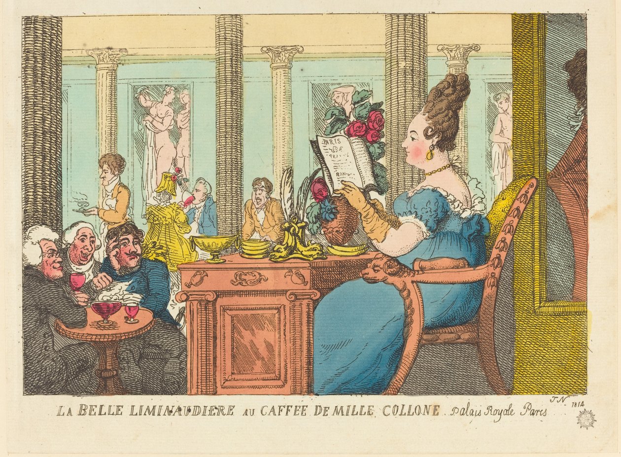 La Belle Limonaudiere a Cafe des Mille Colonnes-ban, a Palais Royalban, Párizsban alkotó: Thomas Rowlandson