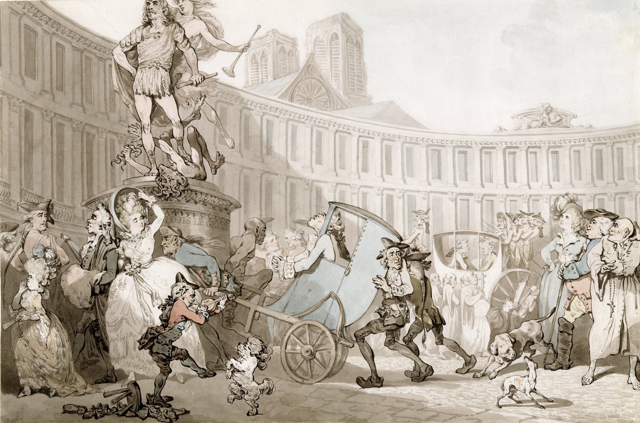 La Place des Victoires, Párizs, 1789 körül (toll és tinta, valamint akvarell grafit felett, fektetett papíron) alkotó: Thomas Rowlandson