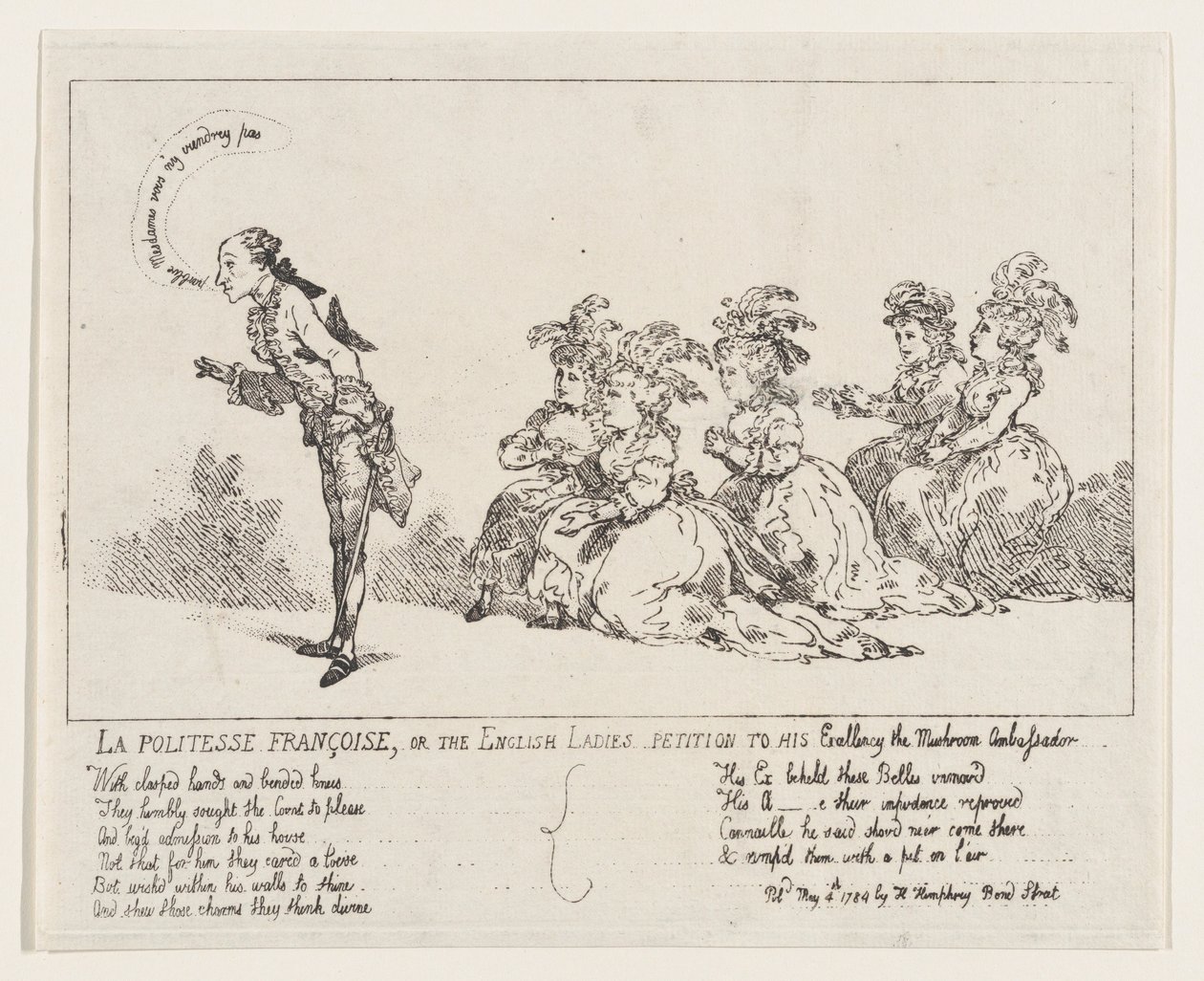 La politesse Françoise, avagy The English Ladies Petition to His Excellency, the Mushro..., 1789. május 4. alkotó: Thomas Rowlandson