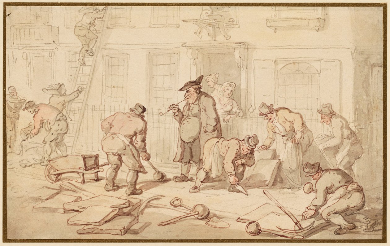 Burkolatot lerakó munkások alkotó: Thomas Rowlandson