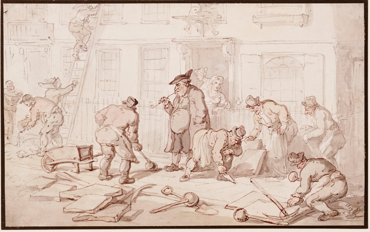 A munkások járdát raknak le alkotó: Thomas Rowlandson