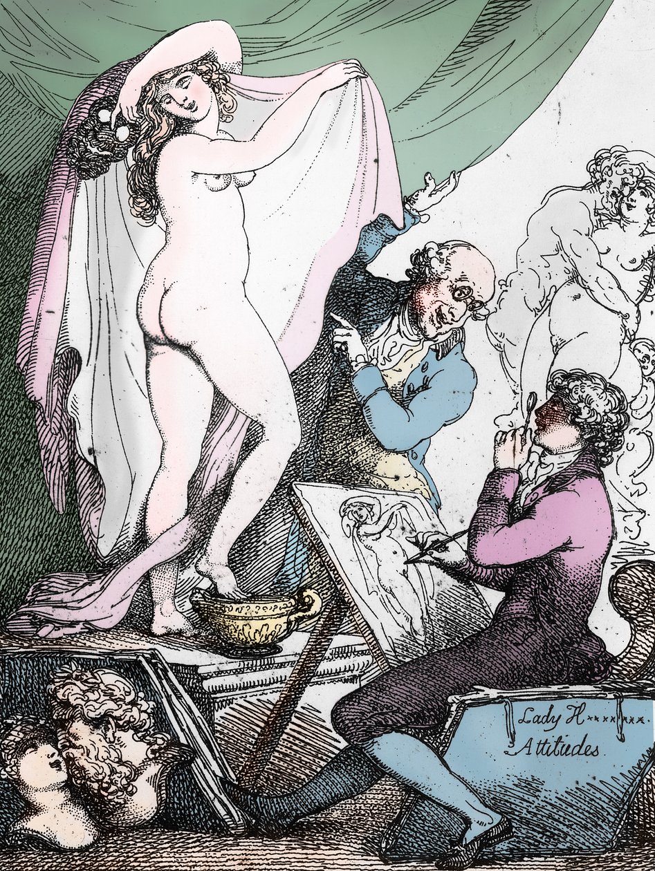 Lady Hamilton attitűdjei, 1790 körül (metszet) (fekete-fehér fotó) alkotó: Thomas Rowlandson