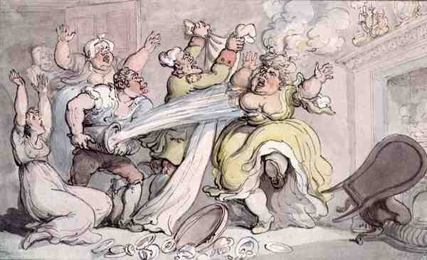 Hölgy parókájával a tűzön (toll és tinta és akvarell papíron) alkotó: Thomas Rowlandson