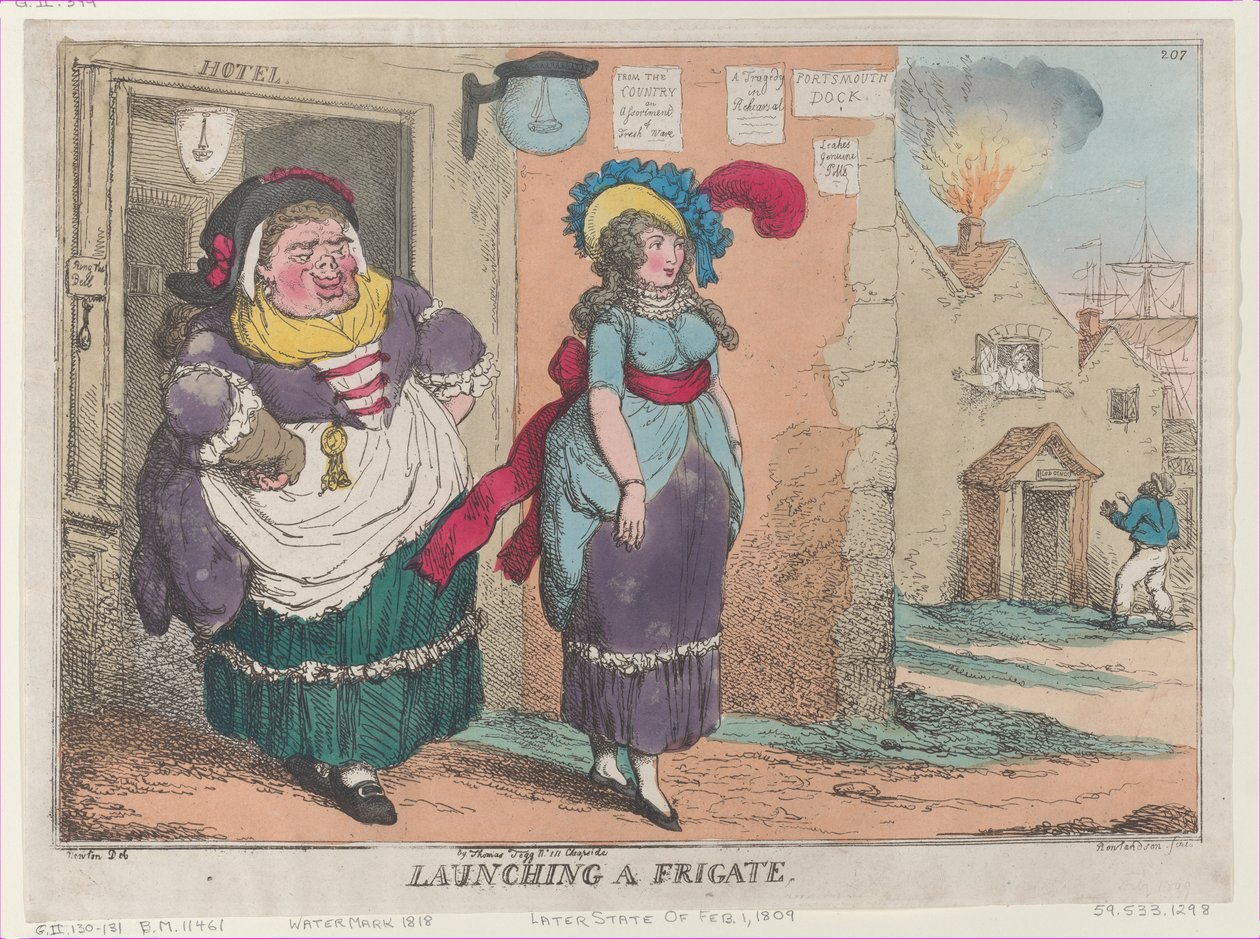 Fregatt kilövése, [1809. február 1.], utánnyomás., [1809. február 1.], utánnyomás. alkotó: Thomas Rowlandson