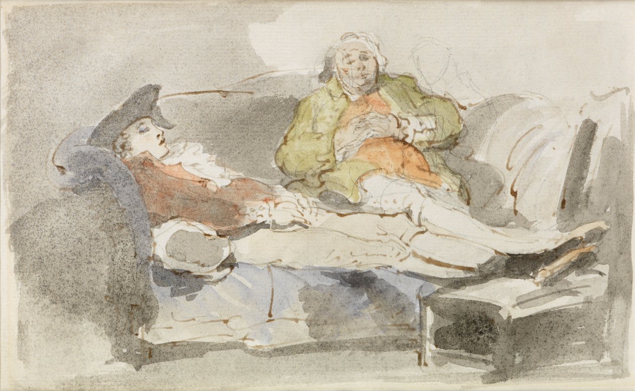 Lazsidálás a kanapén (akvarell tollal és tintával) alkotó: Thomas Rowlandson