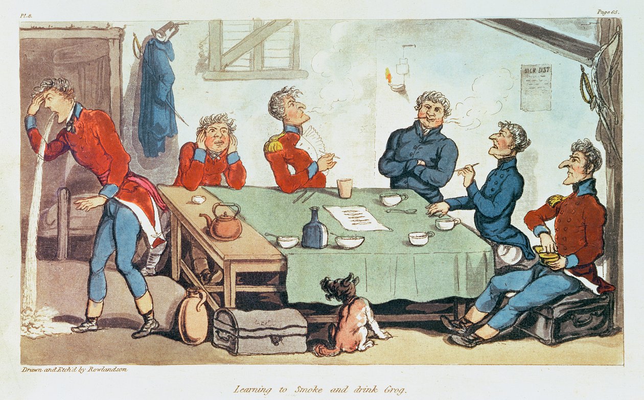 Tanulj meg dohányozni és inni Grogot. 1815 alkotó: Thomas Rowlandson