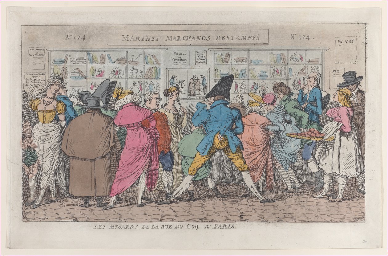 A párizsi Rue du Coq mustárjai A Rue Coq dawdlerei, kb. 1810., kb. 1810. alkotó: Thomas Rowlandson
