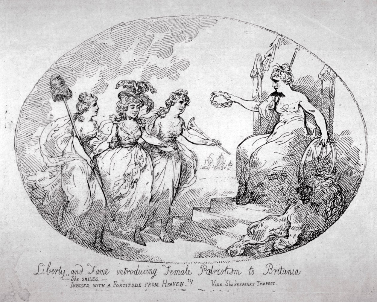 "A szabadság és hírnév a női hazafiasság bevezetése Britaniába", 1784 alkotó: Thomas Rowlandson