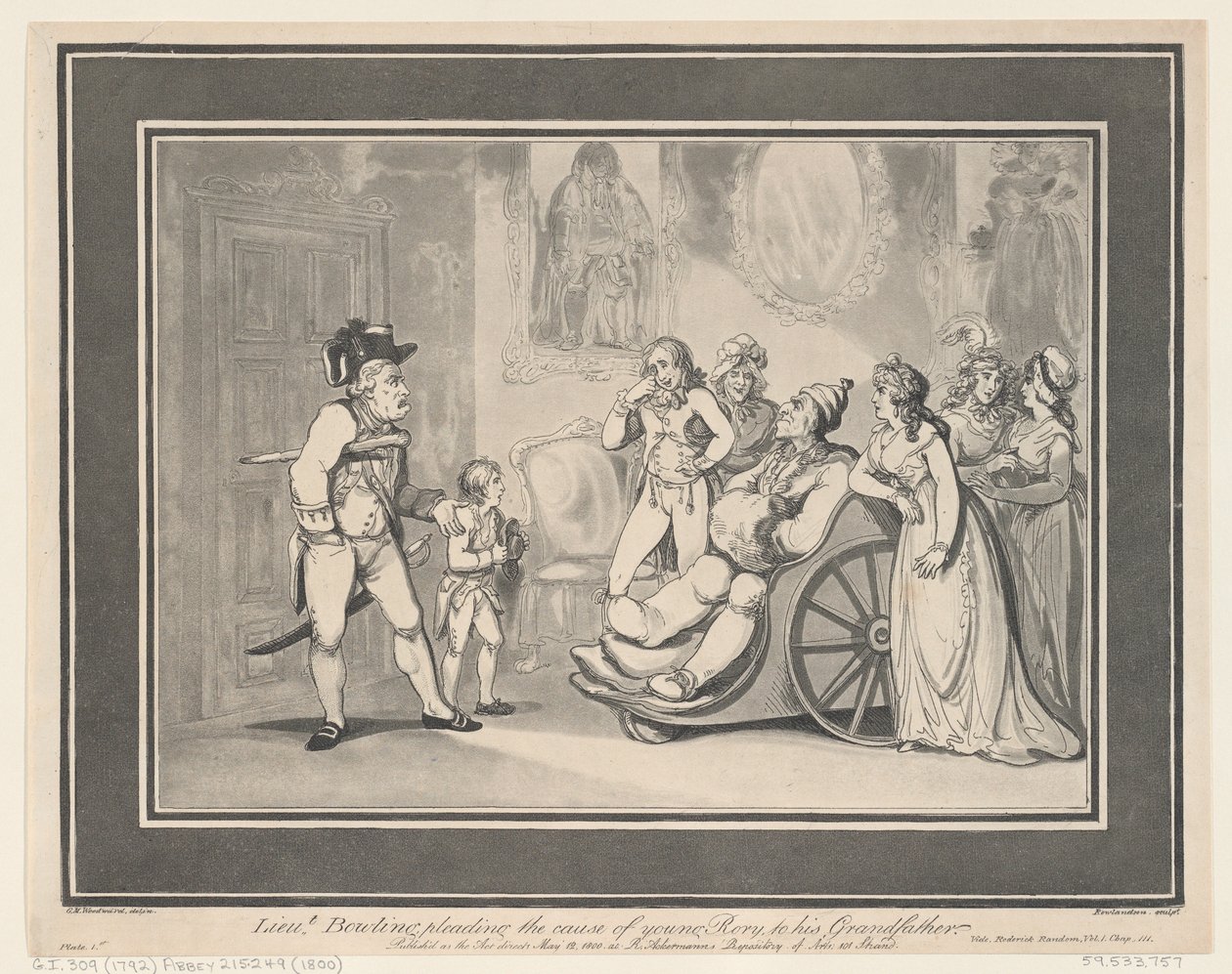 Bowling hadnagy a fiatal Rory ügyéért könyörög a nagyapjának, 1800. május 12-én, 1800. május 12-én. alkotó: Thomas Rowlandson