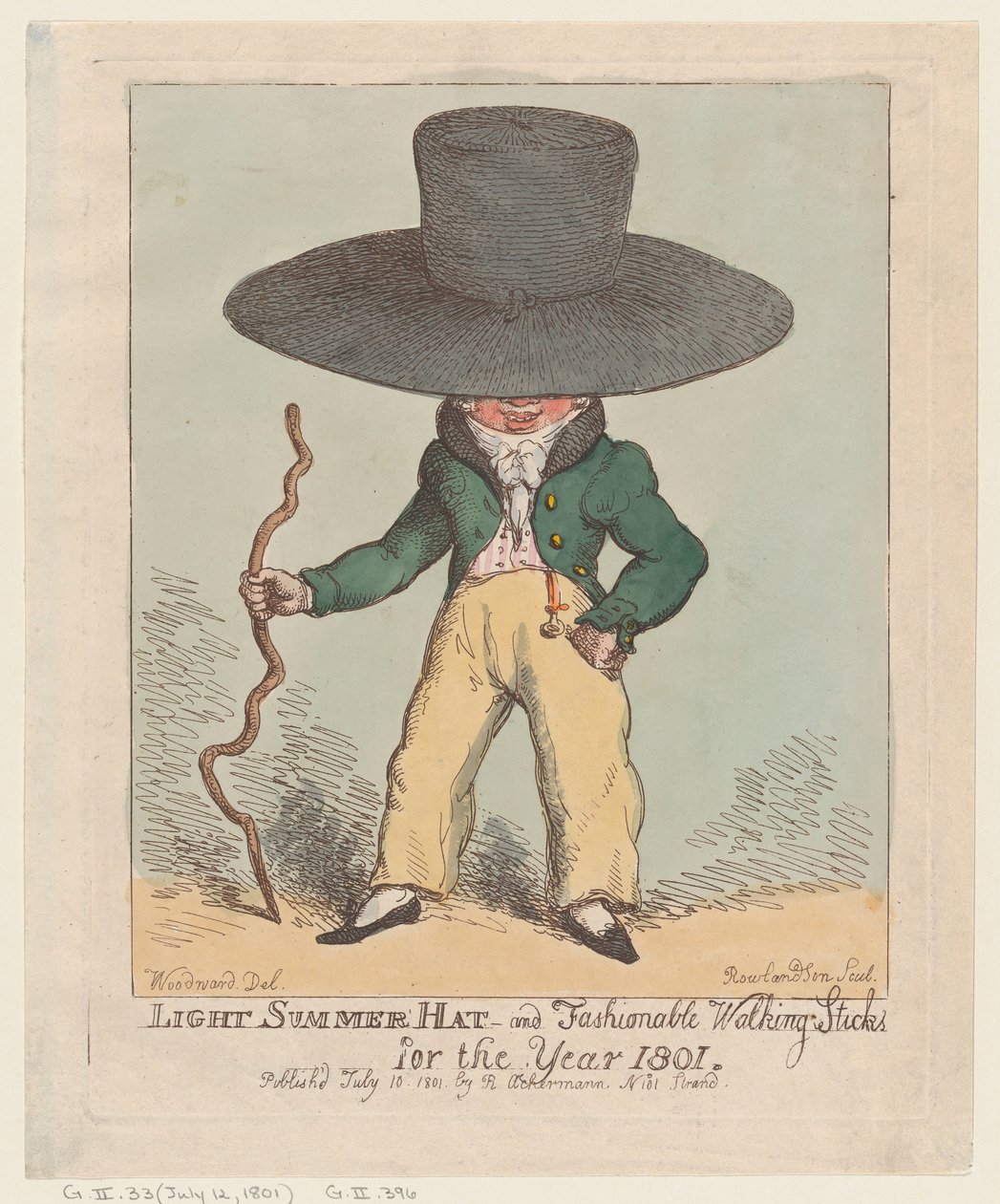 Könnyű nyári sapka és divatos sétapálcák 1801. évre, 1801. július 10., 1801. július 10. alkotó: Thomas Rowlandson