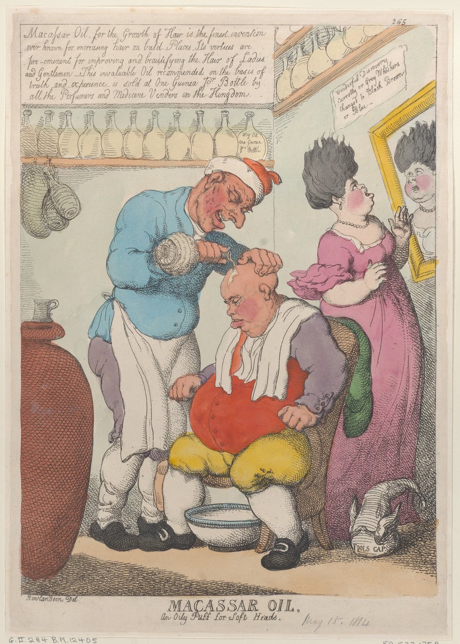 Macassar Oil, An Oily Puff puha fejekhez, 1814. március 15., 1814. március 15. alkotó: Thomas Rowlandson