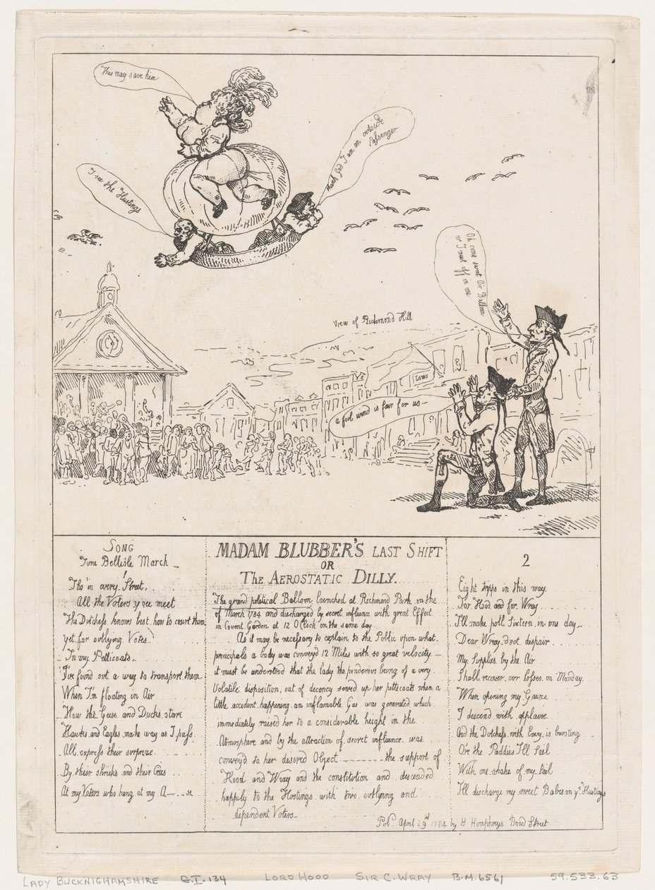 Madam Blubber utolsó műszaka vagy The Aerostatic Dilly, 1784. április 29., 1784. április 29. alkotó: Thomas Rowlandson