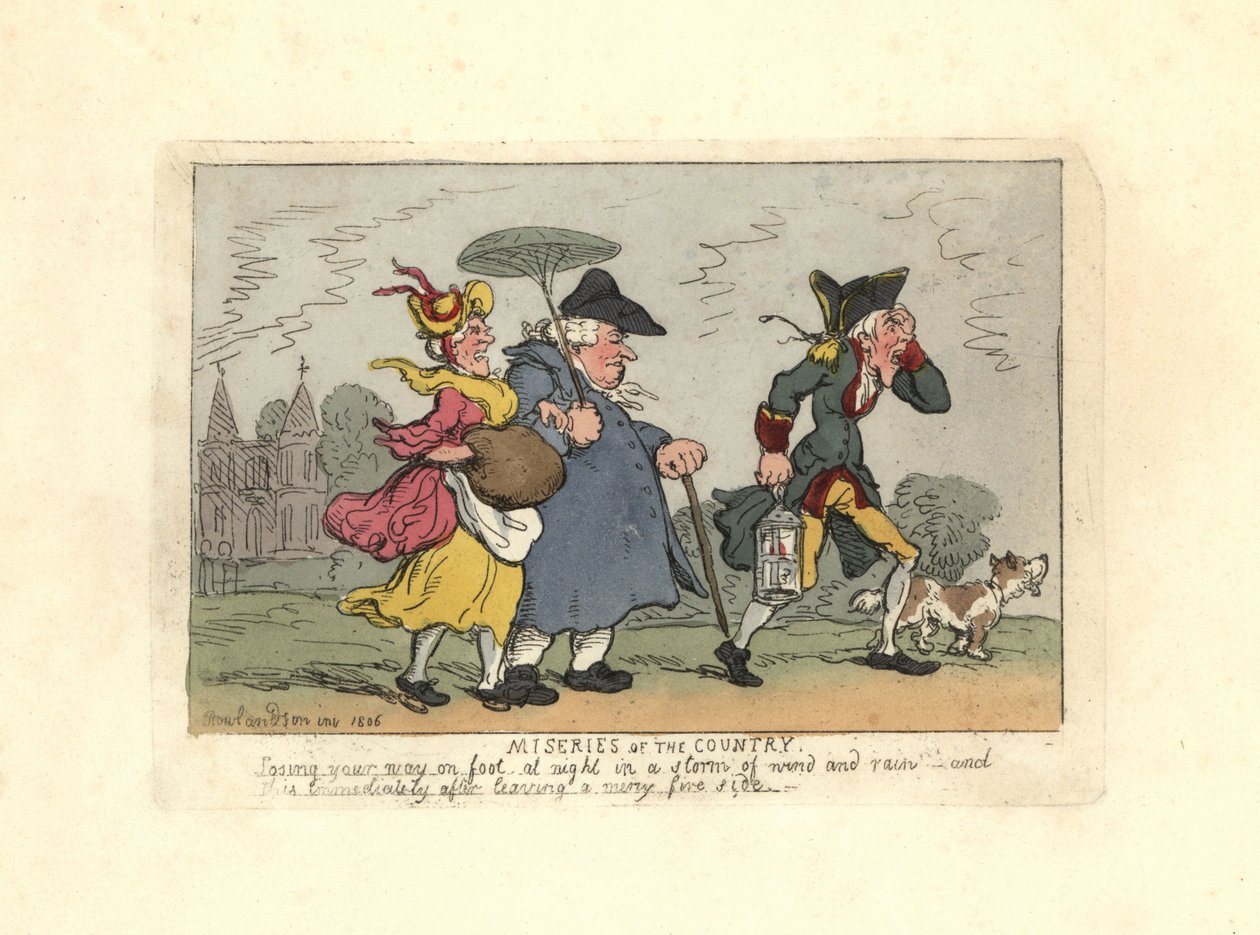 Férfi és nő elveszett a vidéken egy éjszakai viharban. alkotó: Thomas Rowlandson