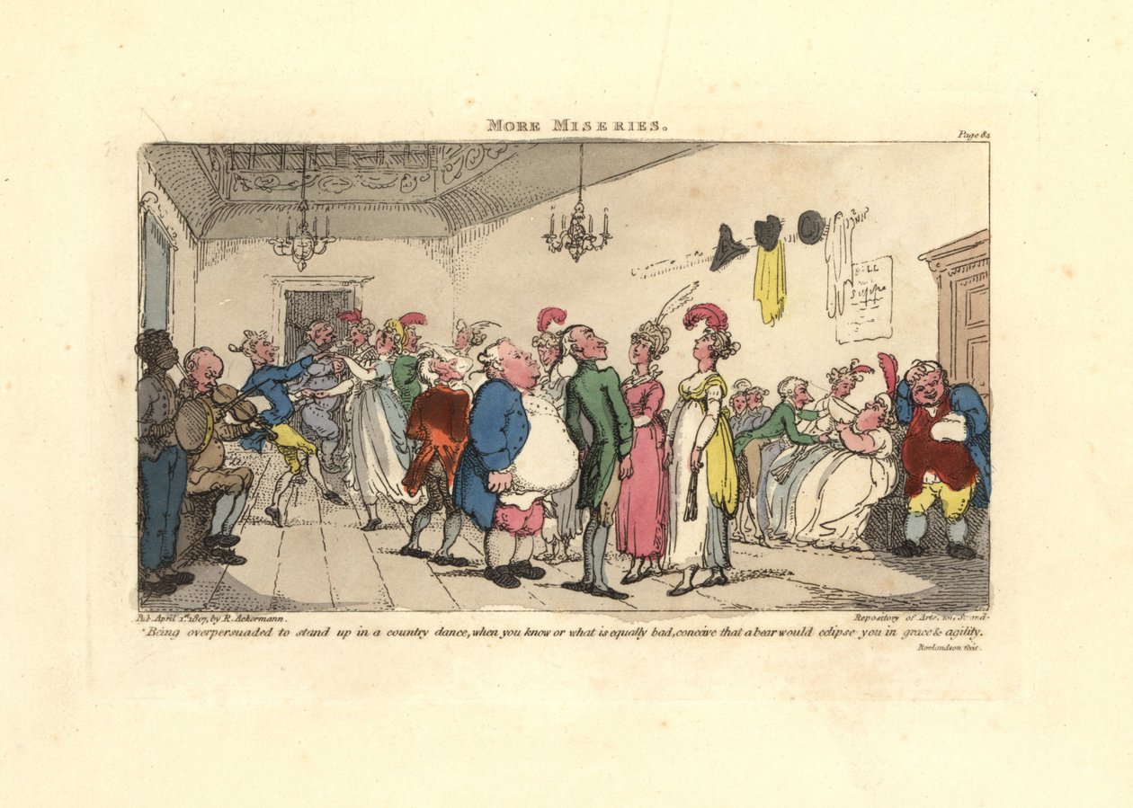 Az ember zavarba jött, amiért táncra késztették egy country táncon. alkotó: Thomas Rowlandson