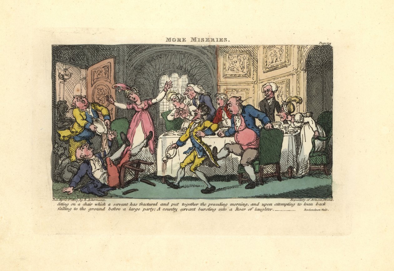 Férfi leesett egy törött székről egy vacsorán. alkotó: Thomas Rowlandson