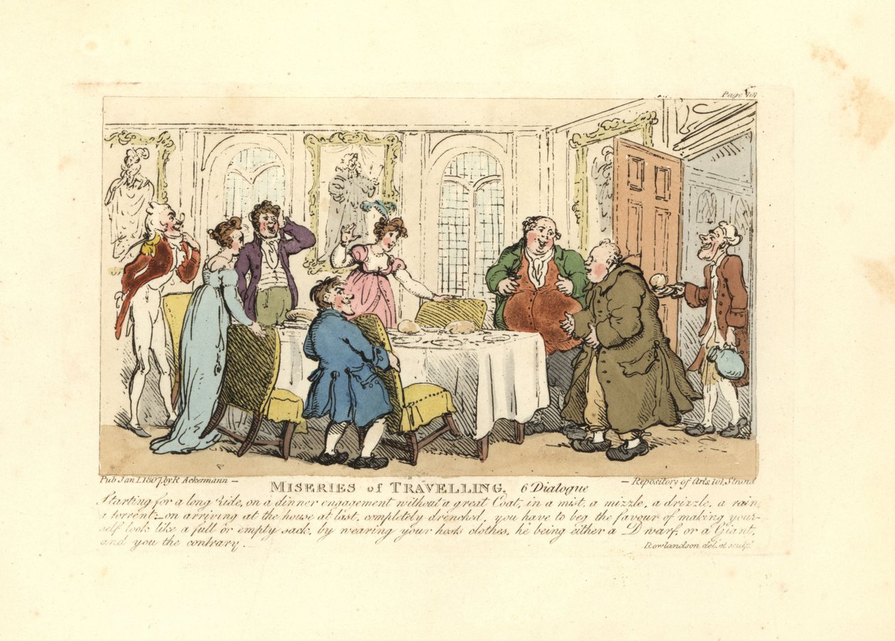 Egy férfi arra kényszerült, hogy vendéglátója rosszul szabott ruháit viselje egy vacsorán alkotó: Thomas Rowlandson