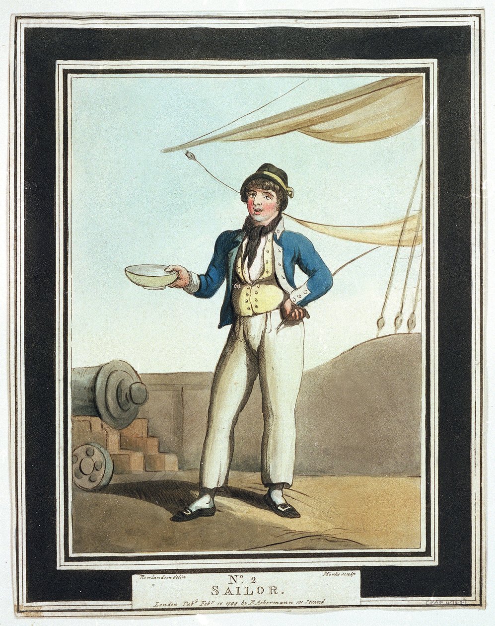 Horatio Nelson (1758-1805) idején a tengerészeket különböző munkakörökbe osztották be képességeiknek megfelelően, egyesek a szárnyon lévő árbocokon dolgoztak, mások a felső fedélzeten, a horgonyért feleltek, megint mások a tüzércsapat tagjai voltak. alkotó: Thomas Rowlandson