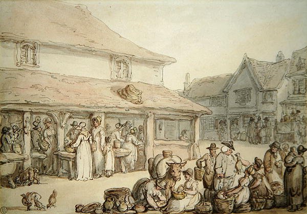 Market Place (toll és tinta, papír) alkotó: Thomas Rowlandson