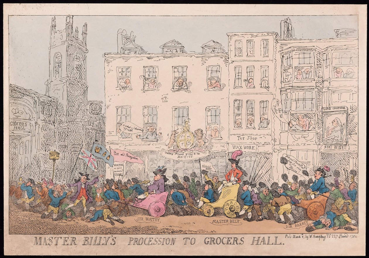 Billys mester menete a Grocers Hallba, kocsmába. 1784 (kézzel színezett metszet) alkotó: Thomas Rowlandson