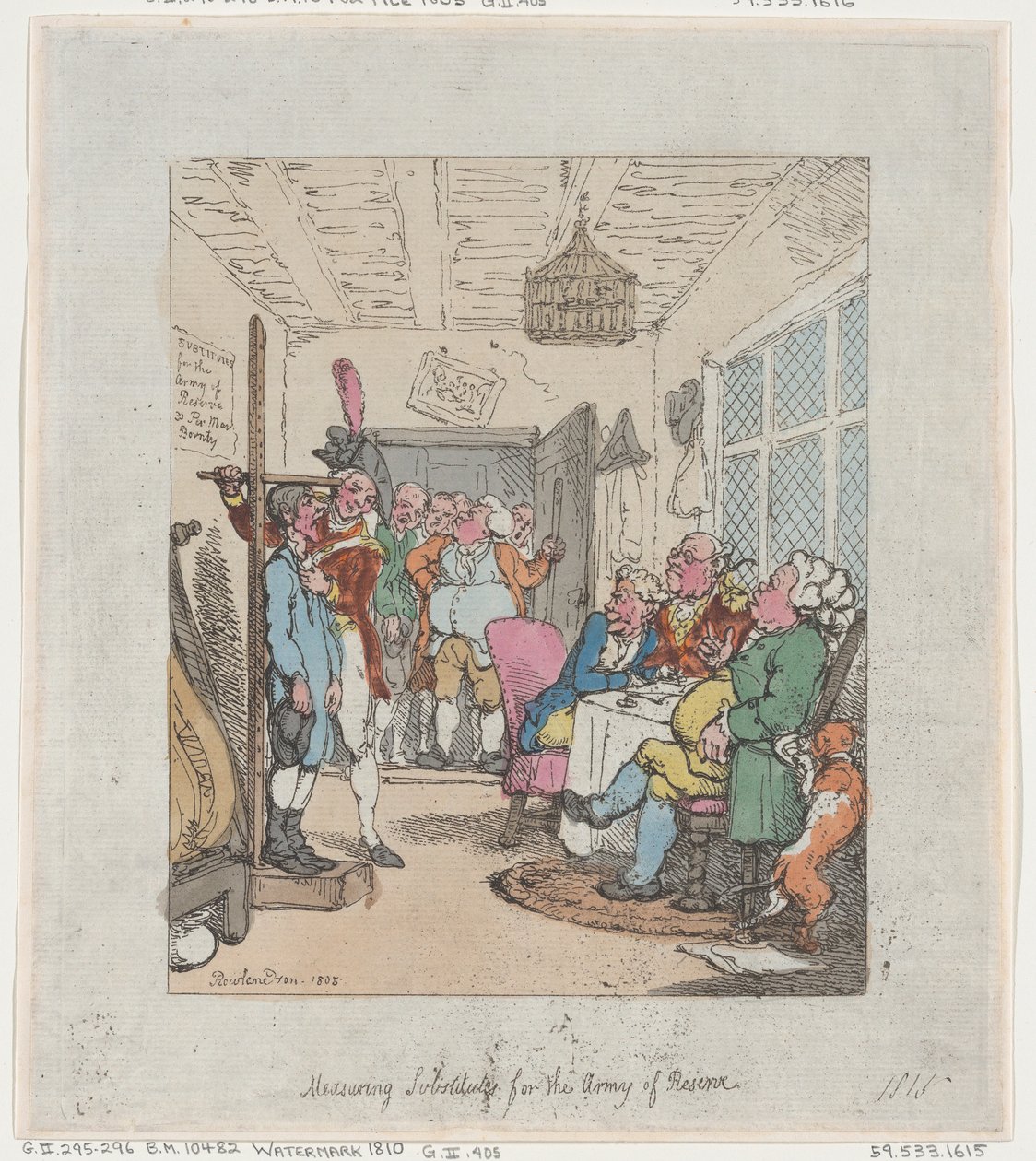 A tartalékos hadsereg póttagjainak mérése, 1805., 1805. alkotó: Thomas Rowlandson