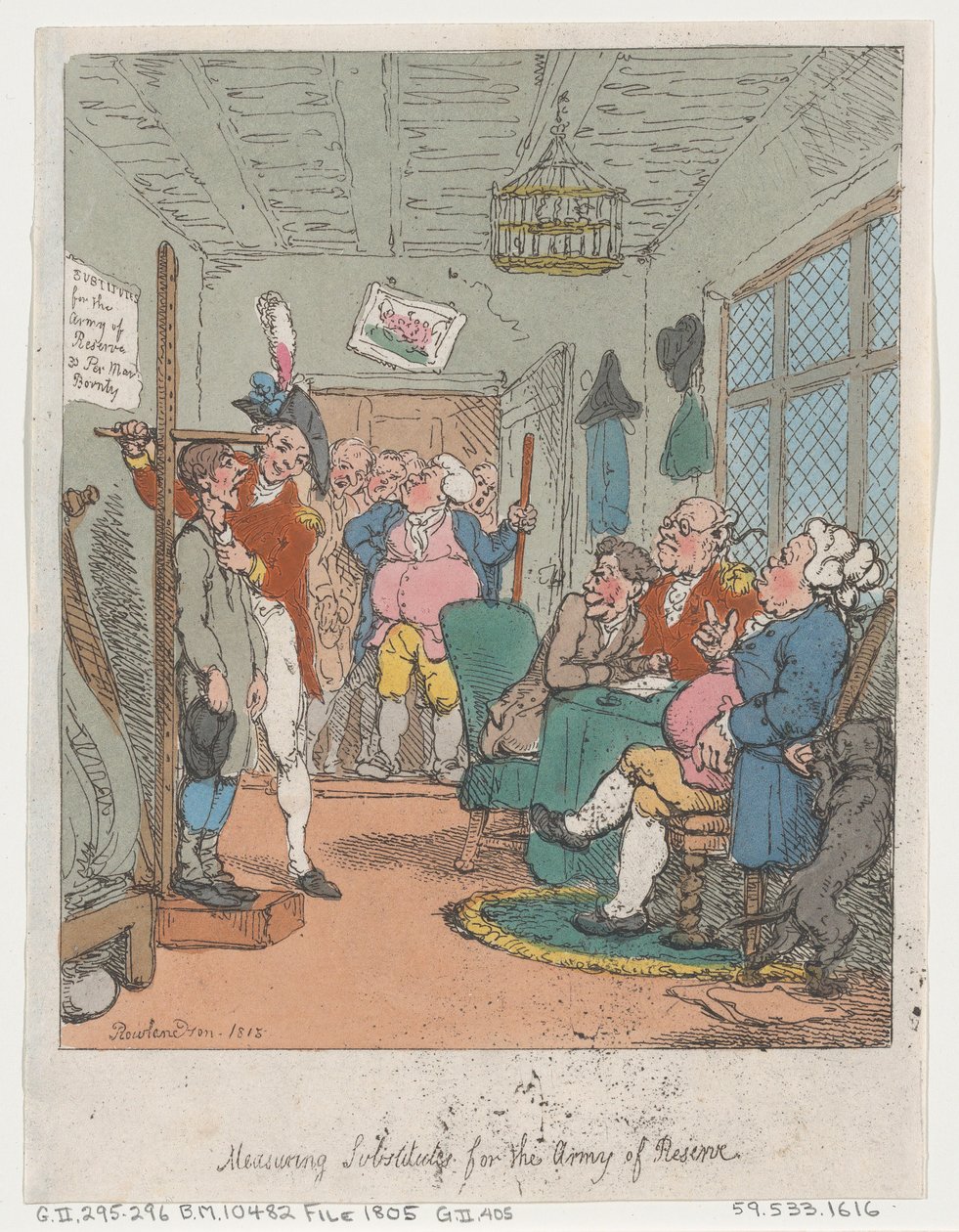 A tartalékos hadsereg póttagjainak mérése, 1815., 1815. alkotó: Thomas Rowlandson