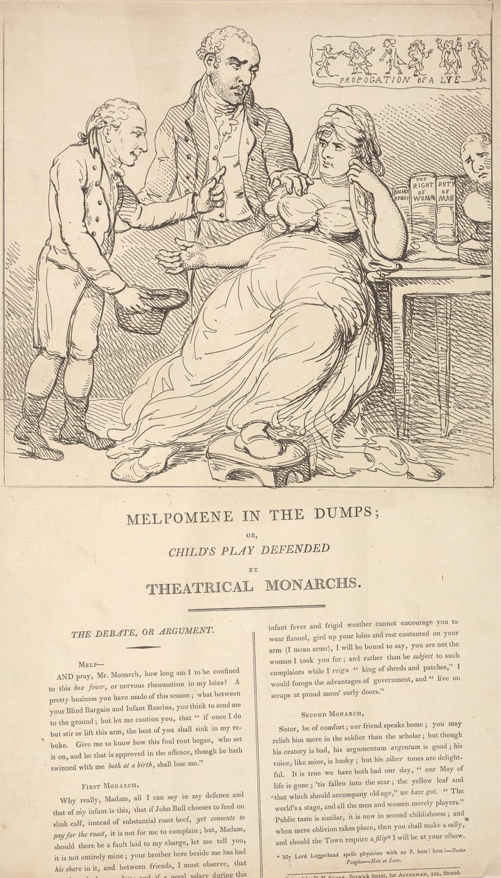 Melpomene a mélyponton; avagy: A gyermeki játék védelme a színházi uralkodók szemével alkotó: Thomas Rowlandson