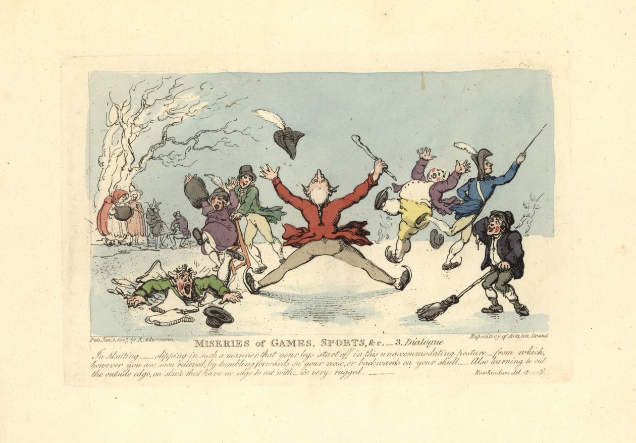 Férfiak elesnek a korcsolyán, egy másik átesik a jégen stb. alkotó: Thomas Rowlandson