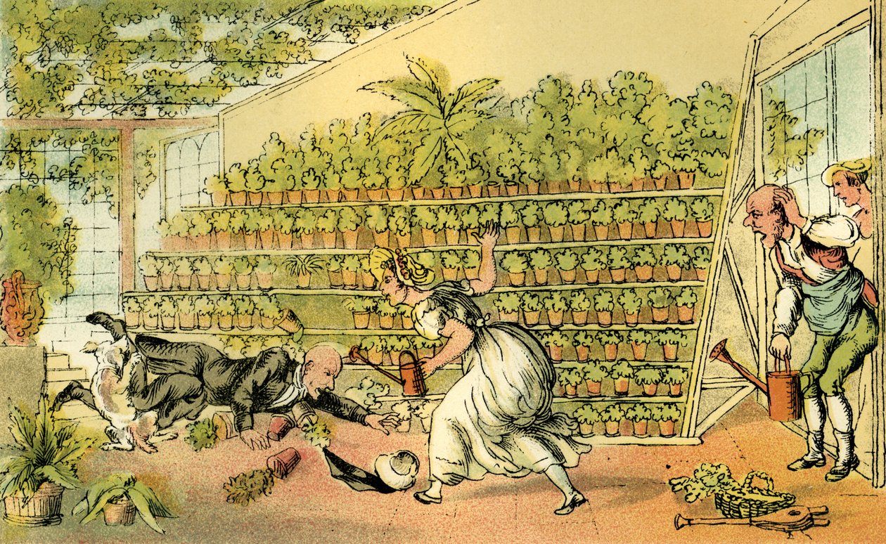 "Szerencsétlenség a Tulipáncsarnokban" alkotó: Thomas Rowlandson