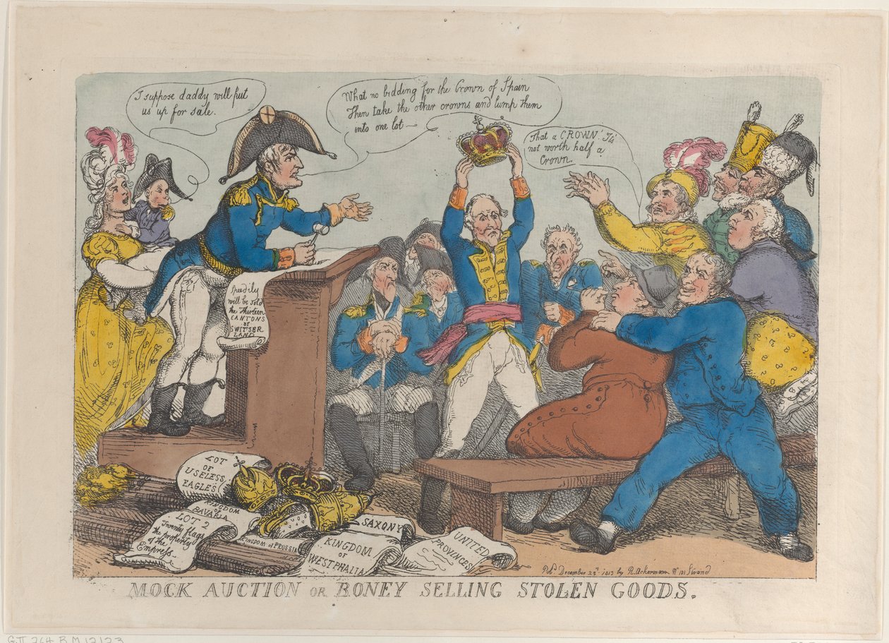 Álárverés vagy lopott holmikat árusító csont, 1813. december 25., 1813. december 25. alkotó: Thomas Rowlandson