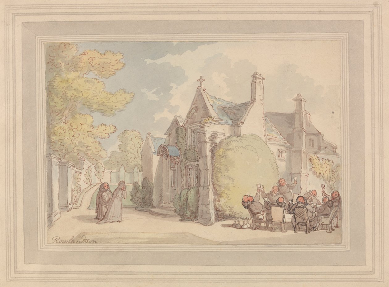 A szerzetesek a kolostoron kívül köröznek alkotó: Thomas Rowlandson