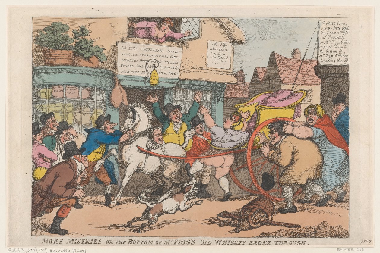 Még több nyomorúság: Áttört Figg úr régi whiskyjének alja, 1807., 1807. alkotó: Thomas Rowlandson