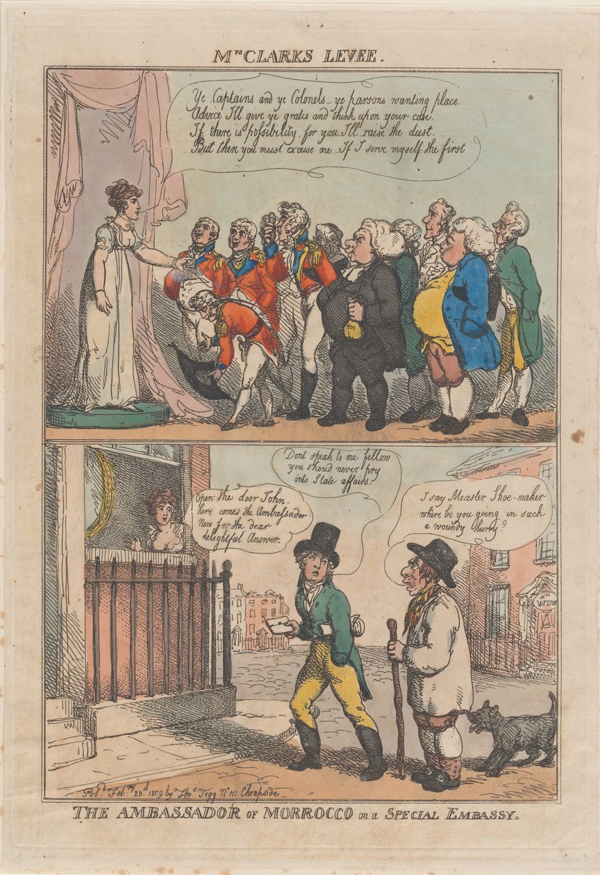 Mrs Clark töltése. Marokkó nagykövete különleges követségen, 1809. február 20. alkotó: Thomas Rowlandson