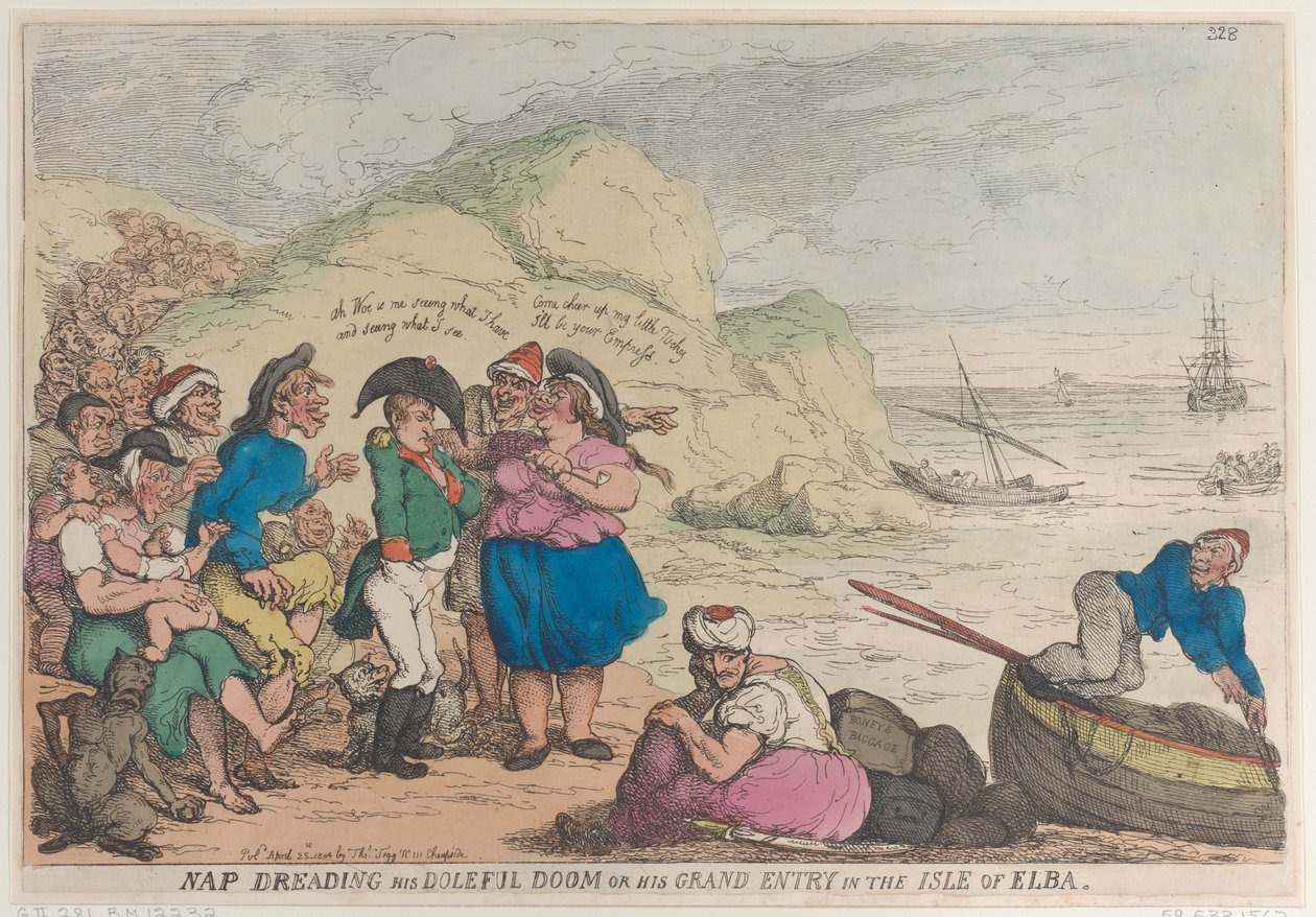 Nap Dreading His Doleful Doom vagy His Grand Entry in the Isle of Elba, 1814. április 20., ..., április 20. alkotó: Thomas Rowlandson