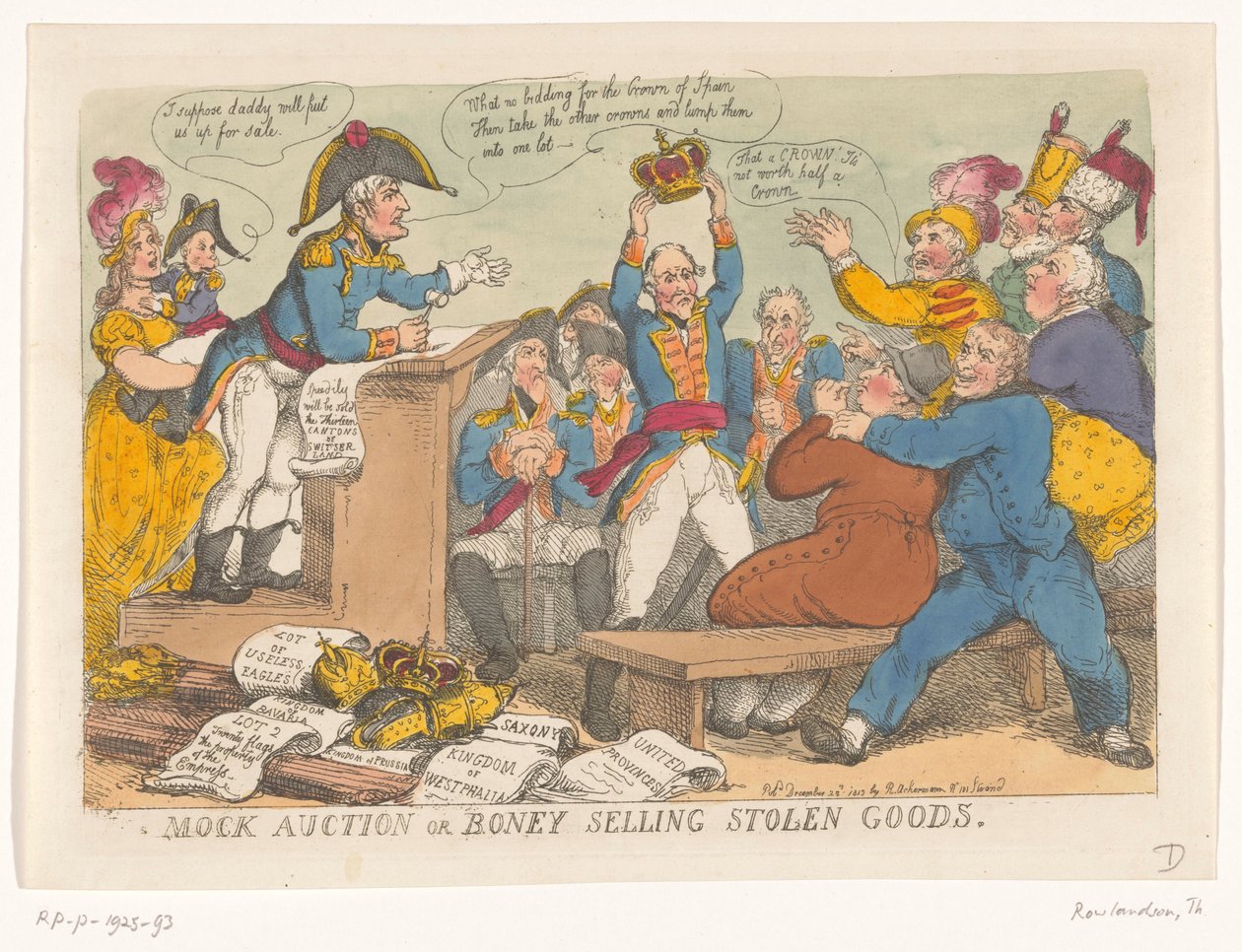 Napóleon lopott holmikat ad el, 1813 Színlelt árverés vagy lopott árut árusító Boney (cím a tárgyon) alkotó: Thomas Rowlandson