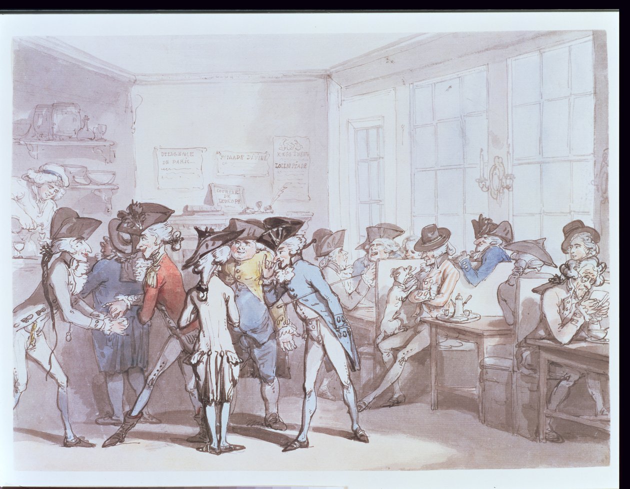 No.1732 A French Coffee House (toll és tinta, wc) alkotó: Thomas Rowlandson