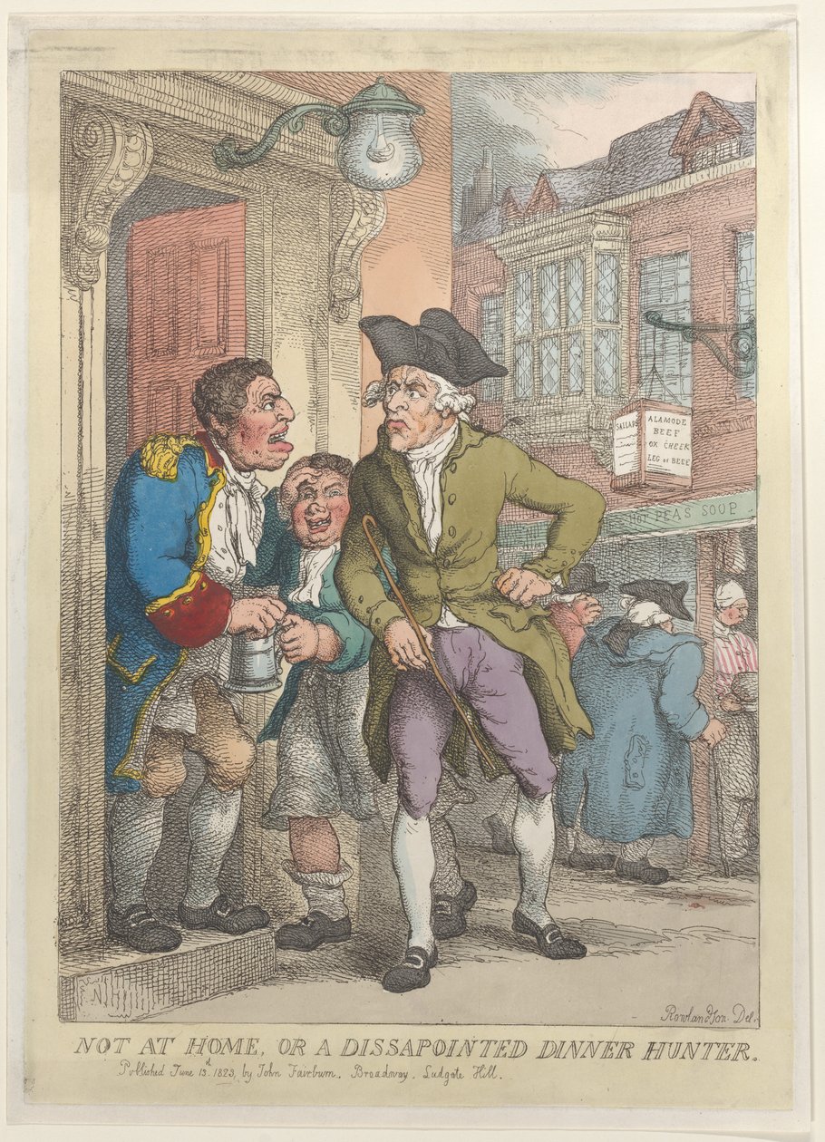 Nem otthon, vagy csalódott vacsoravadász, 1823. június 13., 1823. június 13. alkotó: Thomas Rowlandson