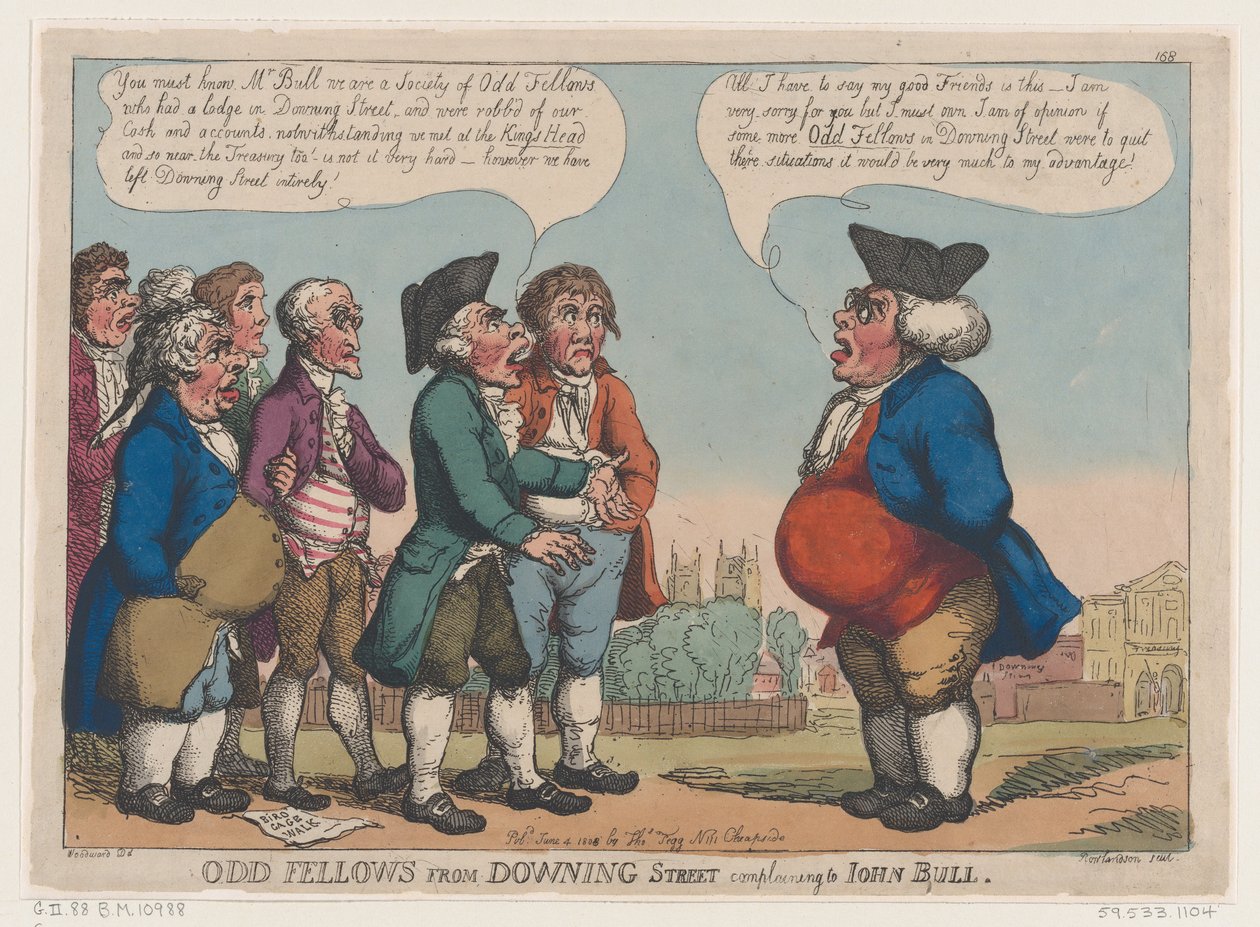 Odd Fellows a Downing Street panaszaiból John Bullnak, 1808. június 4., 1808. június 4. alkotó: Thomas Rowlandson