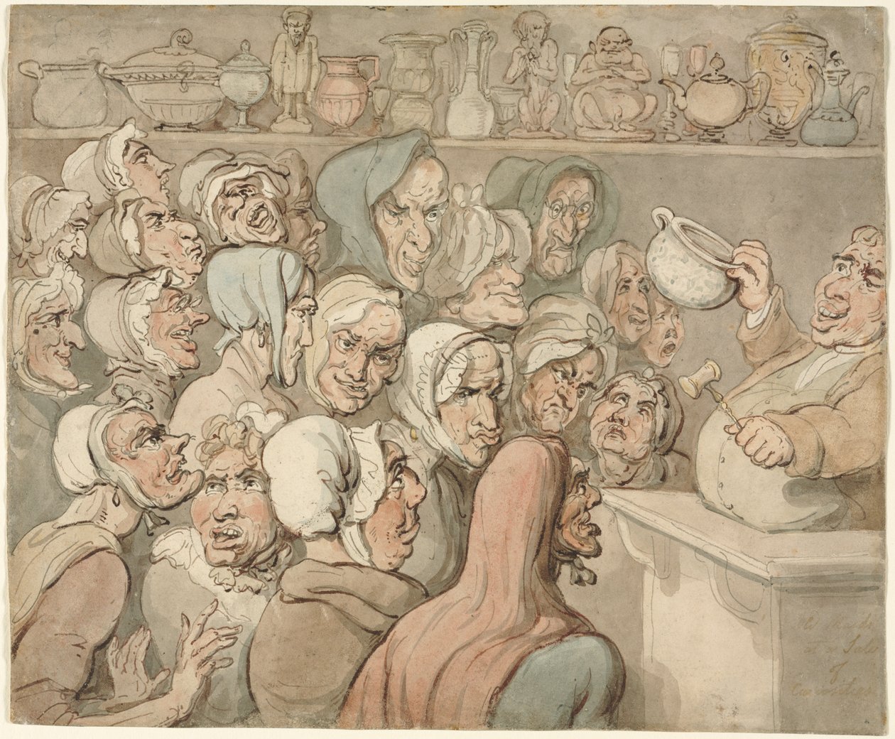 Öreglányok érdekességek kiárusításán alkotó: Thomas Rowlandson